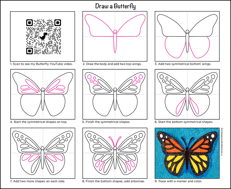 how to draw butterflies step by step for kids