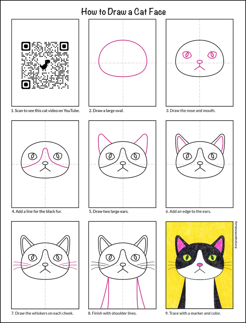 Easy How to Draw Grumpy Cat Tutorial, Grumpy Cat Coloring Page