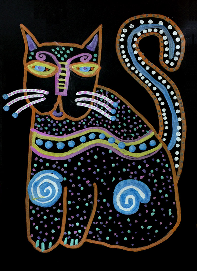 Easy How to Draw a Laurel Burch Cat Tutorial and Burch Cat Coloring Page