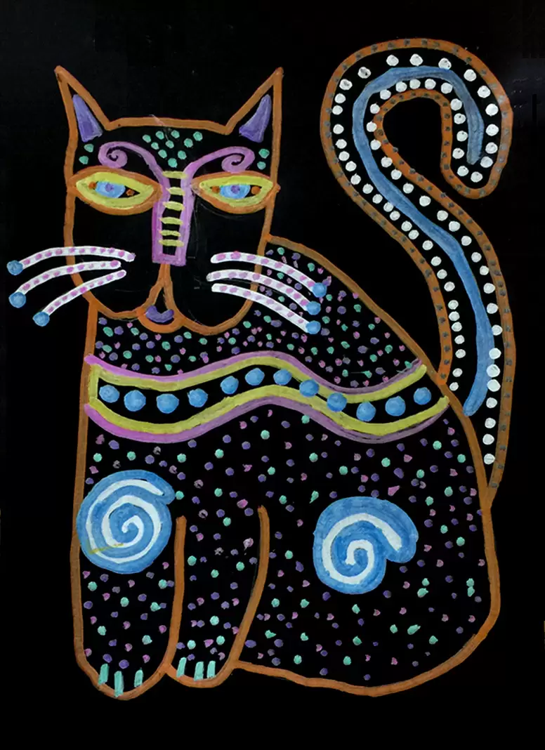 Easy How to Draw a Laurel Burch Cat Tutorial and Burch Cat Coloring Page