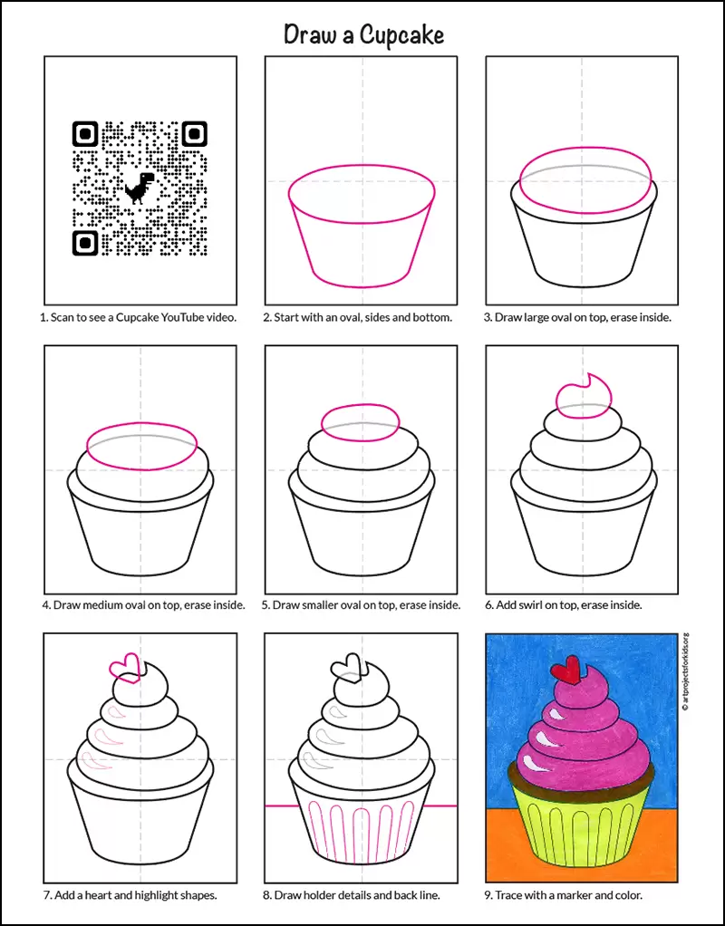 Easy How to Draw a Cupcake Tutorial Video and Cupcake Coloring Page