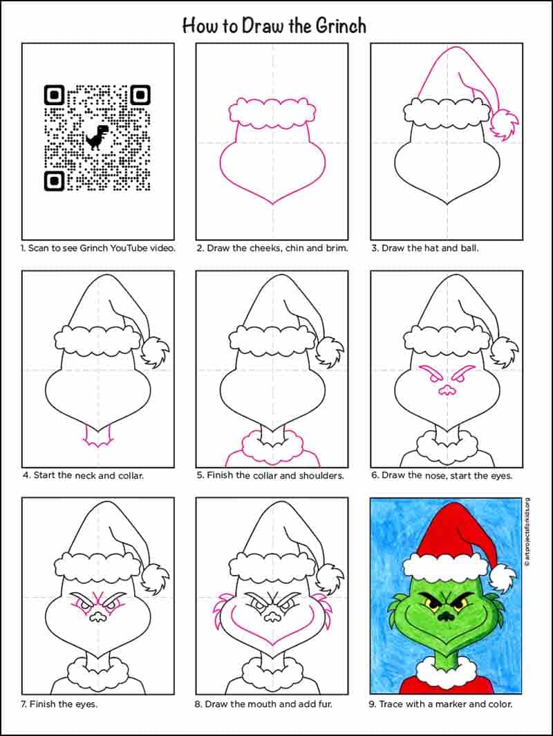 Easy How To Draw The Grinch Tutorial Video Grinch Coloring Page