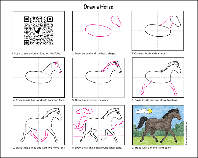 how to draw a horse head step by step for kids