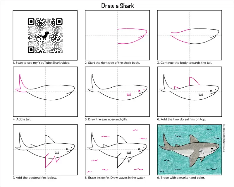 Как легко нарисовать акулу: обучающее видео и страница раскраски акулы
