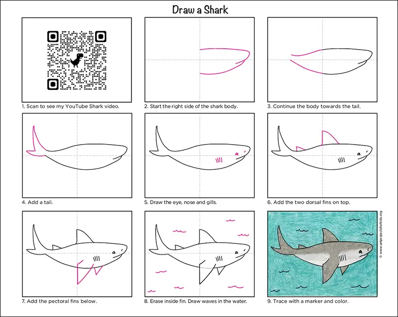 Как легко нарисовать акулу обучающее видео и страница раскраски акулы