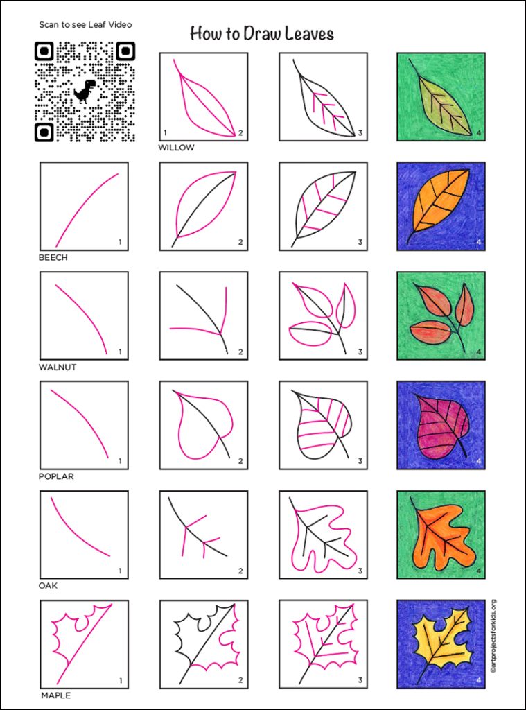 How to draw a leaf tutorial made with easy step by step instructions, available as a free PDF.
