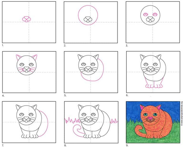 Easy How to Draw Fat Cat Tutorial and Fat Cat Coloring Page