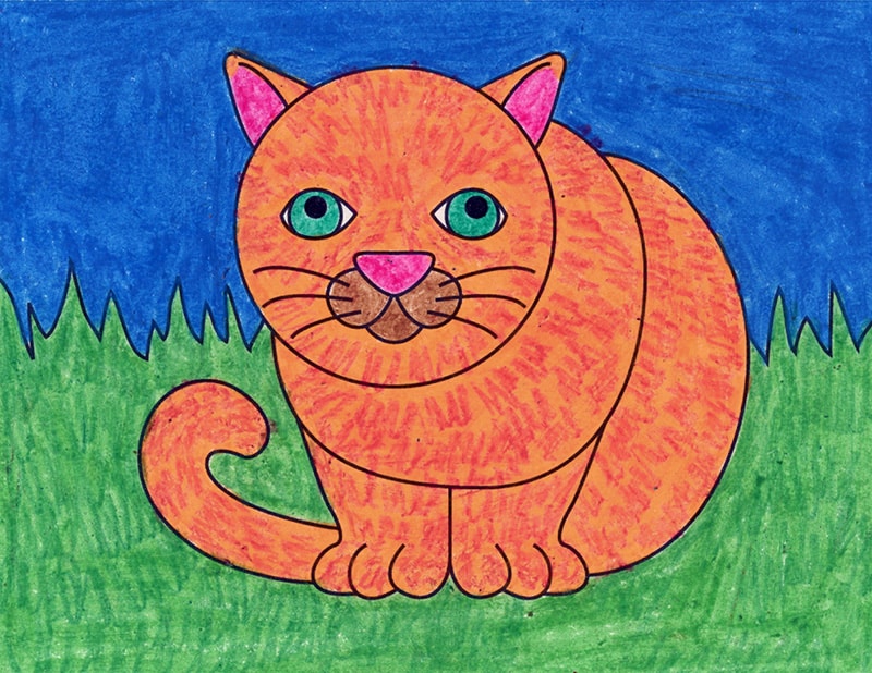 Easy How to Draw Fat Cat Tutorial and Fat Cat Coloring Page