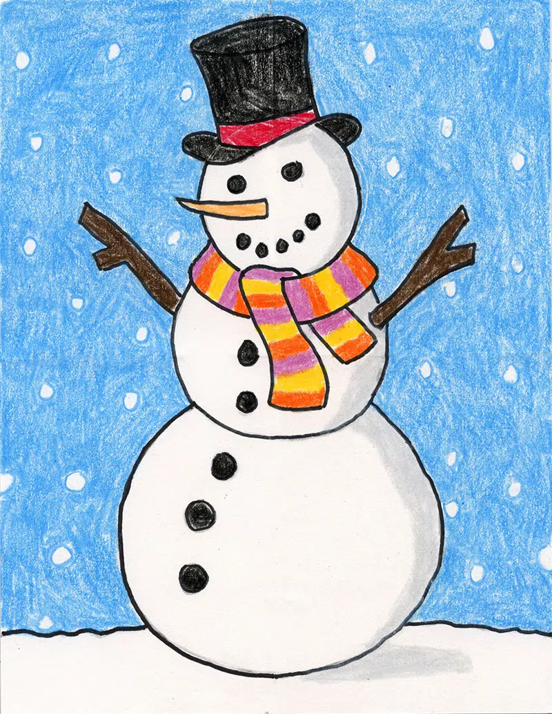 Easy How to Draw a Snowman Tutorial Video and Snowman Coloring Page