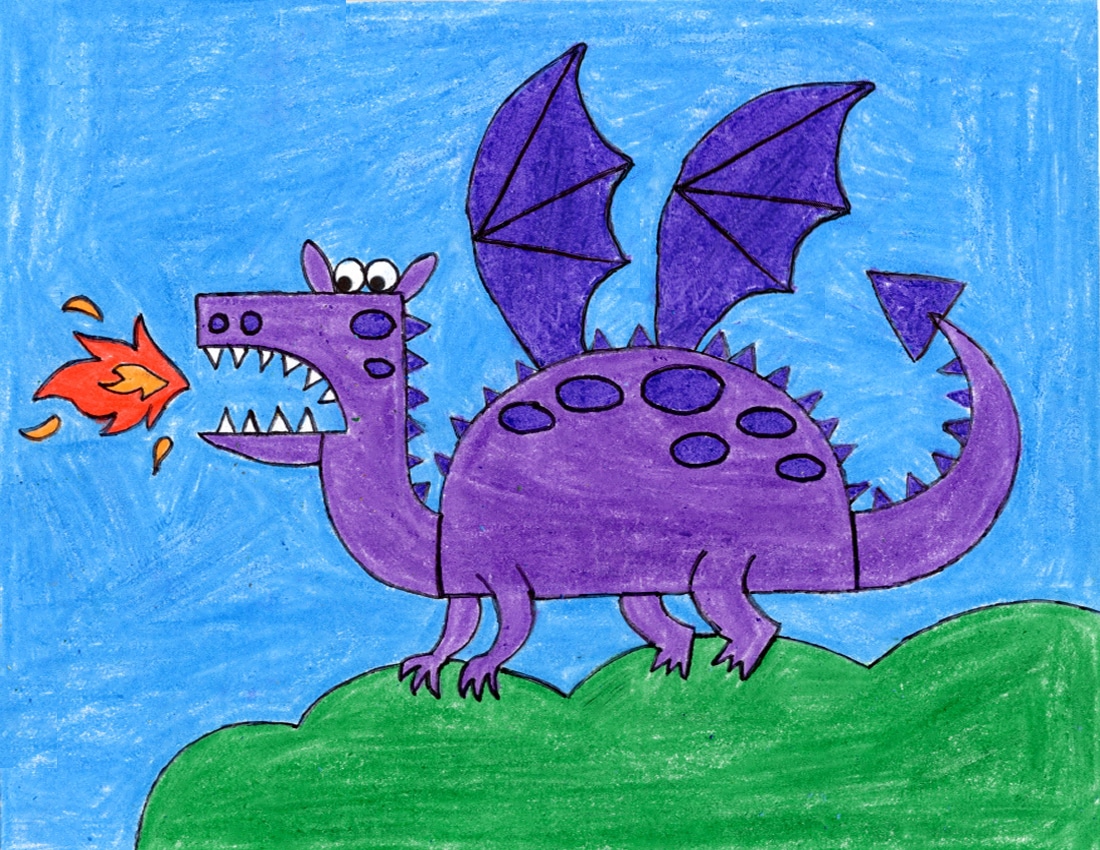 Easy How to Draw a Dragon Tutorial and Easy Dragon Coloring Page