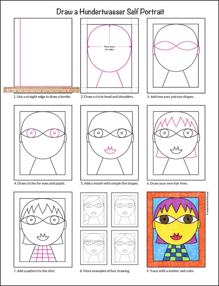 Easy How to Draw Hundertwasser Art Project and Coloring Page