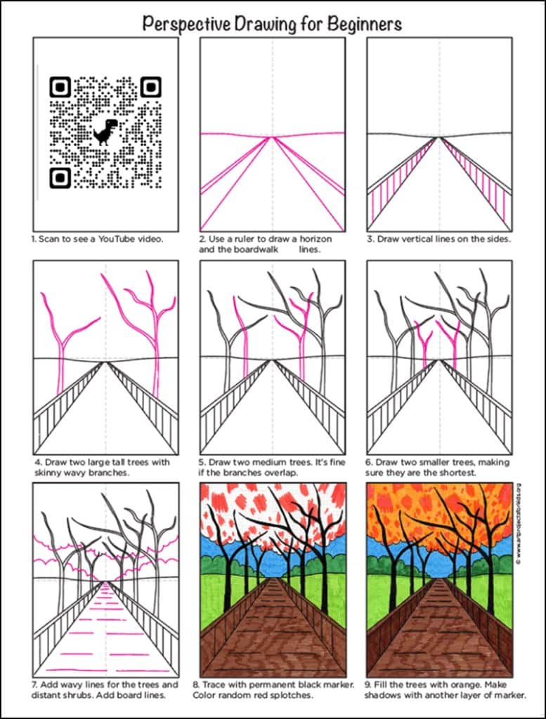 A step by step tutorial for how to draw an easy perspective drawing, also available as a free download.