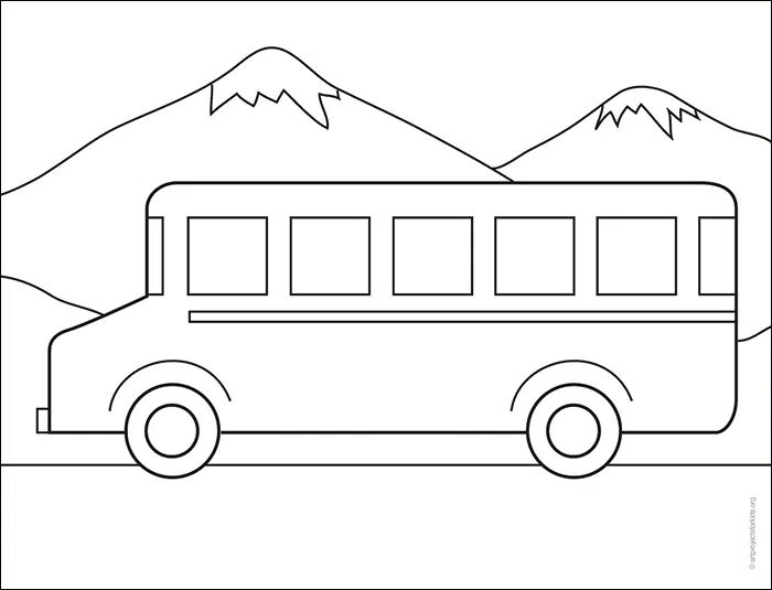 Flat School Bus Drawing Design Vector Download