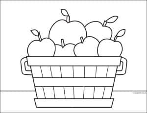 Easy How to Draw a Bushel of Apples Tutorial and Coloring Page