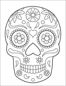 Day of the Dead Skull Drawing for Kids and Coloring Page