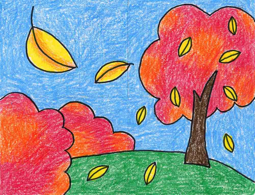 Easy How to Draw a Fall Tree Tutorial Video and Fall Tree Coloring Page