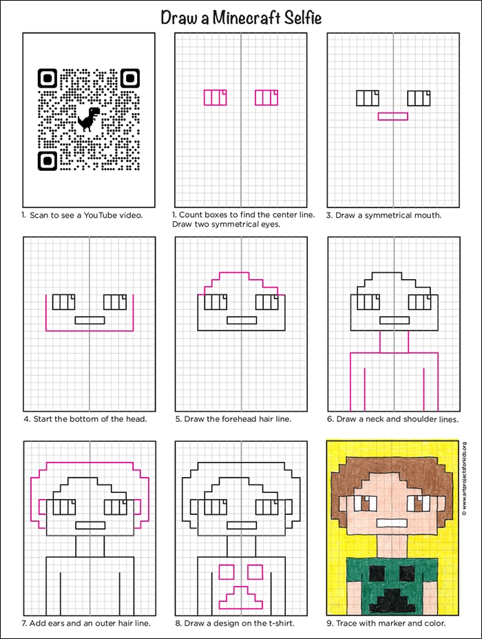 Draw a Minecraft Selfie diagram — Kids, Activity Craft Holidays, Tips