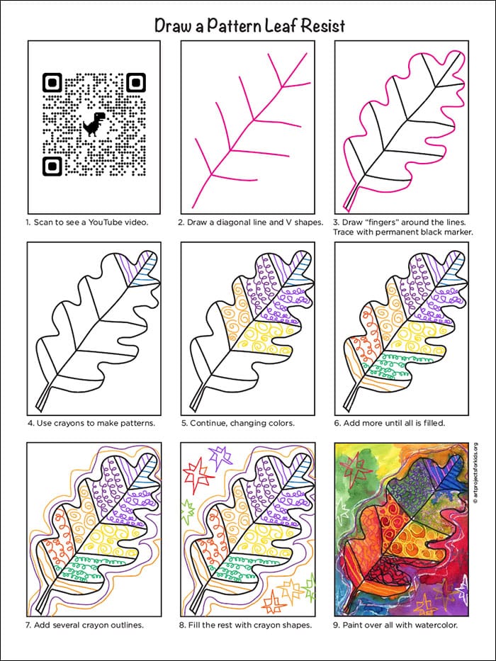 A step by step tutorial for a Leaf Pattern Painting for Kids, also available as a free download.