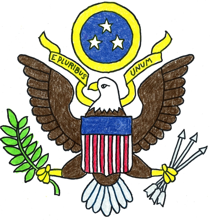 A drawing of the Great Seal of the United States, made with the help of an easy step by step tutorial.