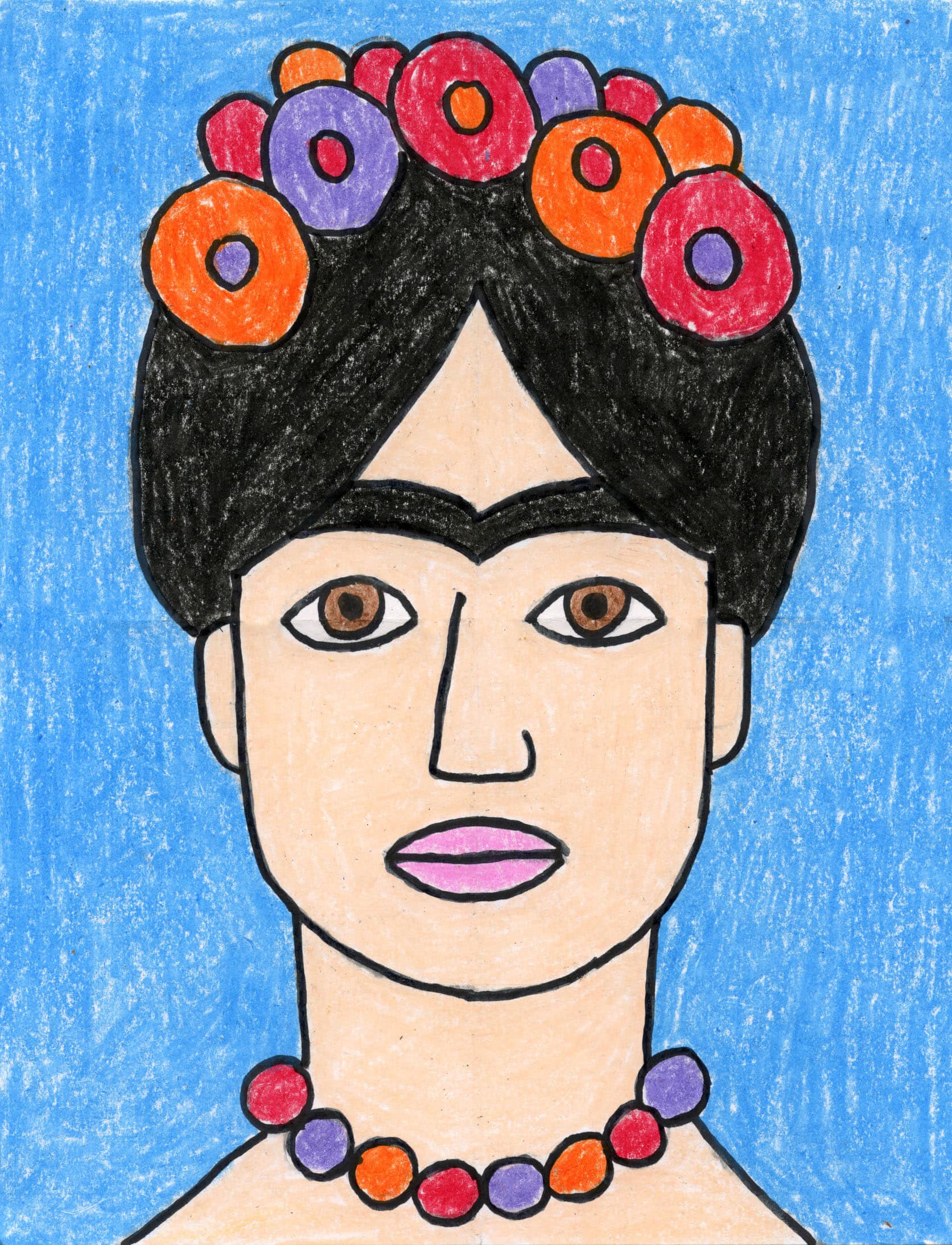 Easy How to Draw Frida Kahlo Tutorial Video and Frida Kahlo Coloring Page