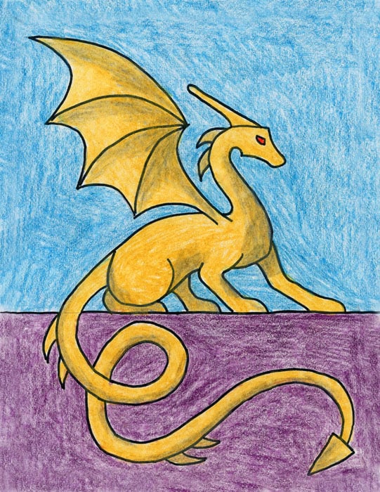 Easy How to Draw a Dragon Sitting Tutorial, Dragon Coloring Page