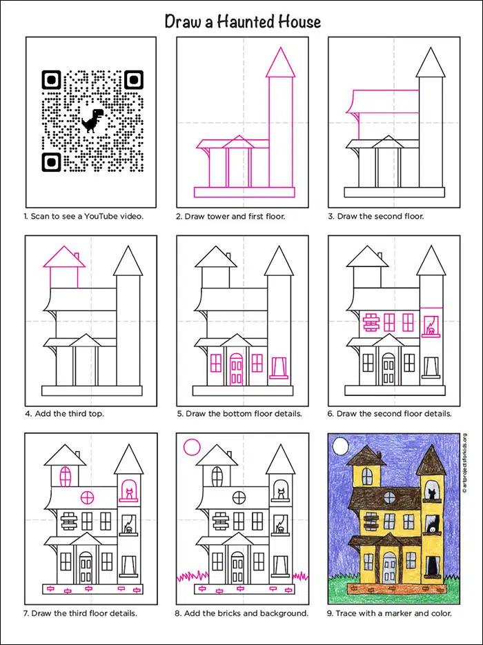 How to Draw a Spooky Haunted House (Halloween) Step by Step |  DrawingTutorials101.com