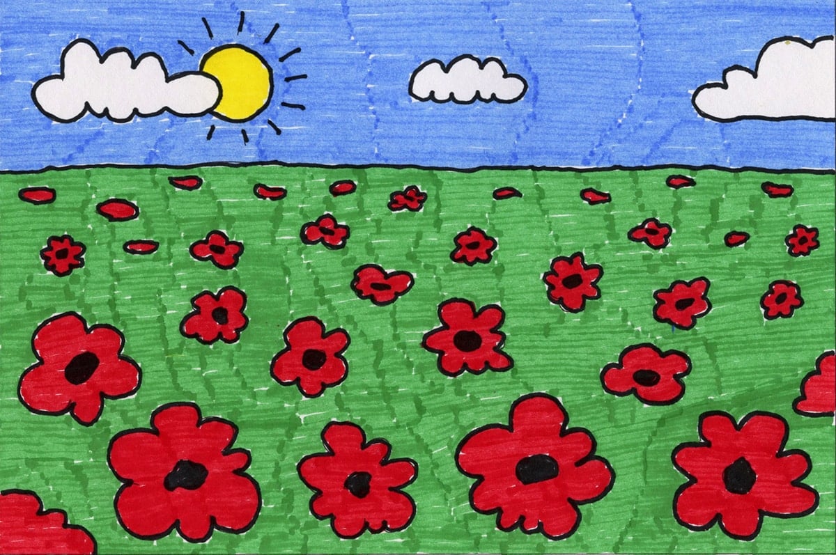 Easy How to Draw a Poppy Field Tutorial and Poppy Coloring Page