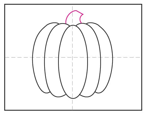 Draw a stem on top to finish the easy pumpkin drawing