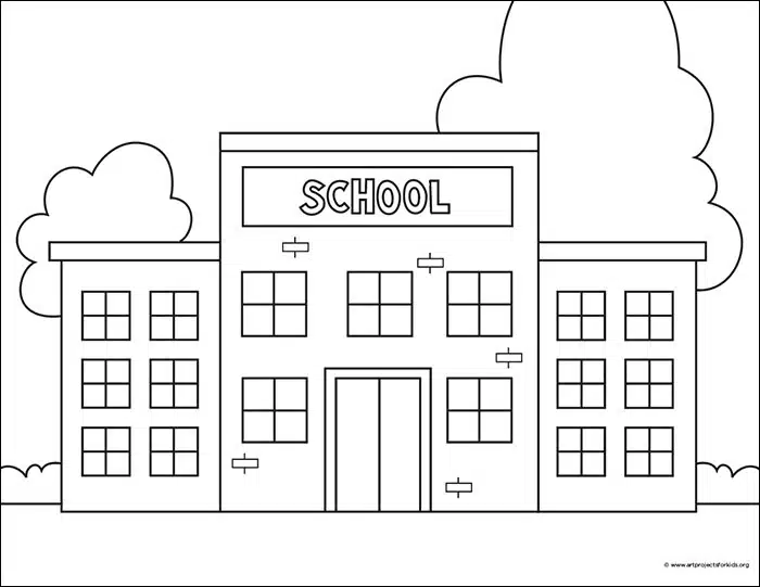 School Drawing Guide - How to Draw a School Easy | Drawing school, School,  Draw