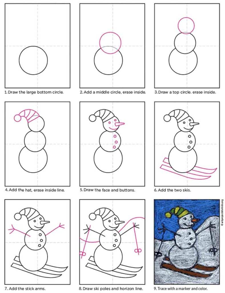 Preview of a snowman glue and pastel tutorial for an art project.