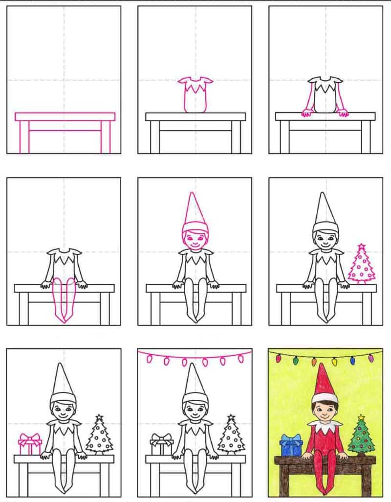 Easy How To Draw Elf On The Shelf And Coloring Page