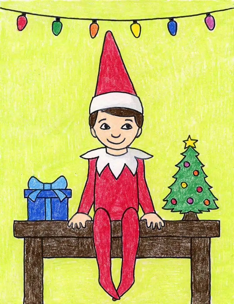 Easy How to Draw an Elf on the Shelf and Elf Coloring Page