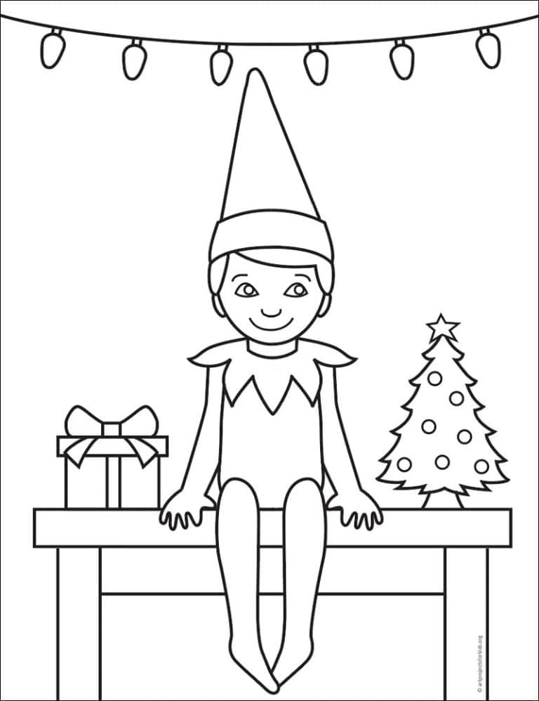 Easy How to Draw Elf on the Shelf and Coloring Page