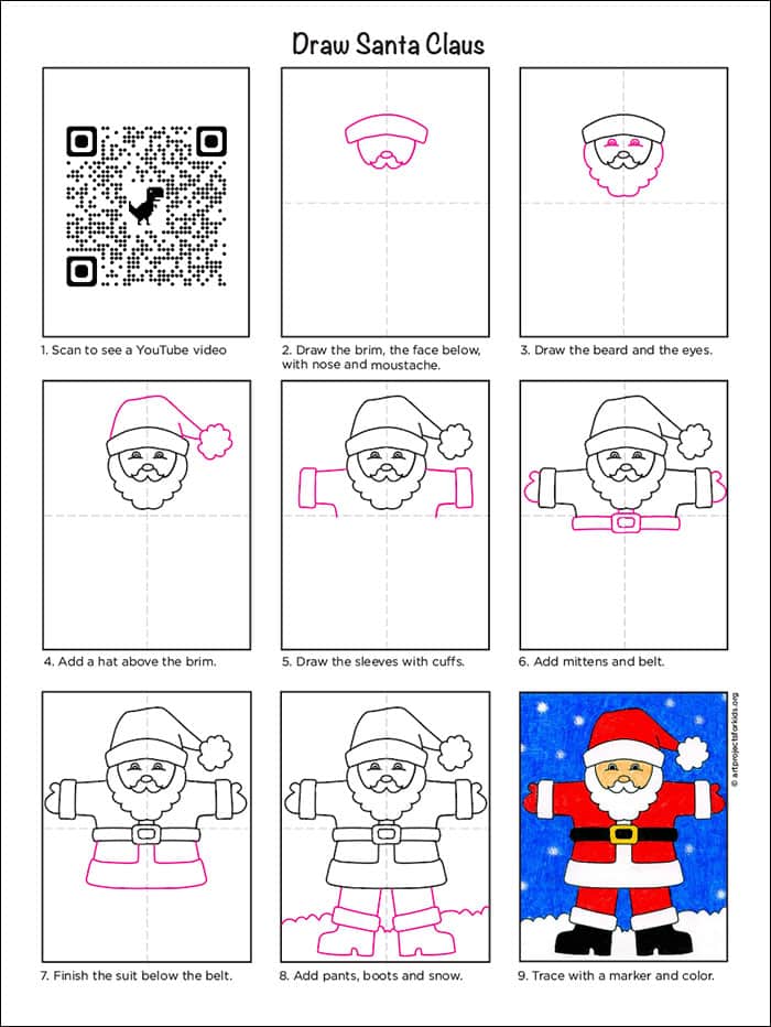 Easy How to Draw Santa Claus Tutorial Video and Coloring Page