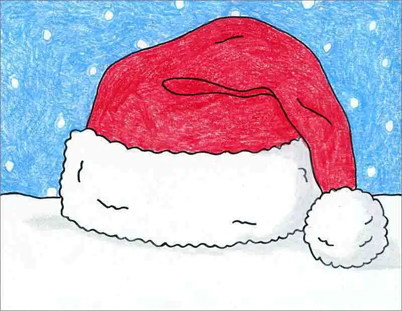 Easy How to Draw a Santa Hat Tutorial and Santa Hat Coloring Page
