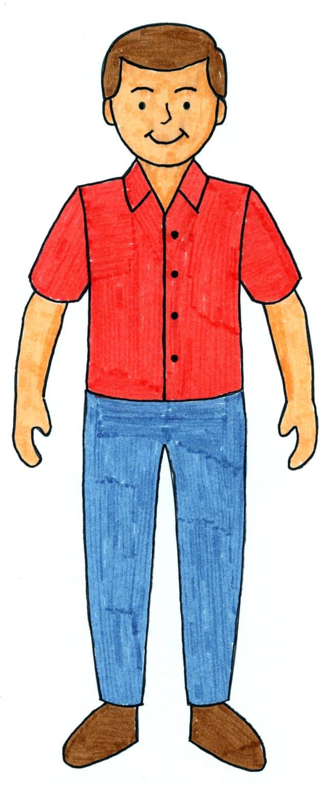 Easy How to Draw a Man Tutorial and Man Coloring Page