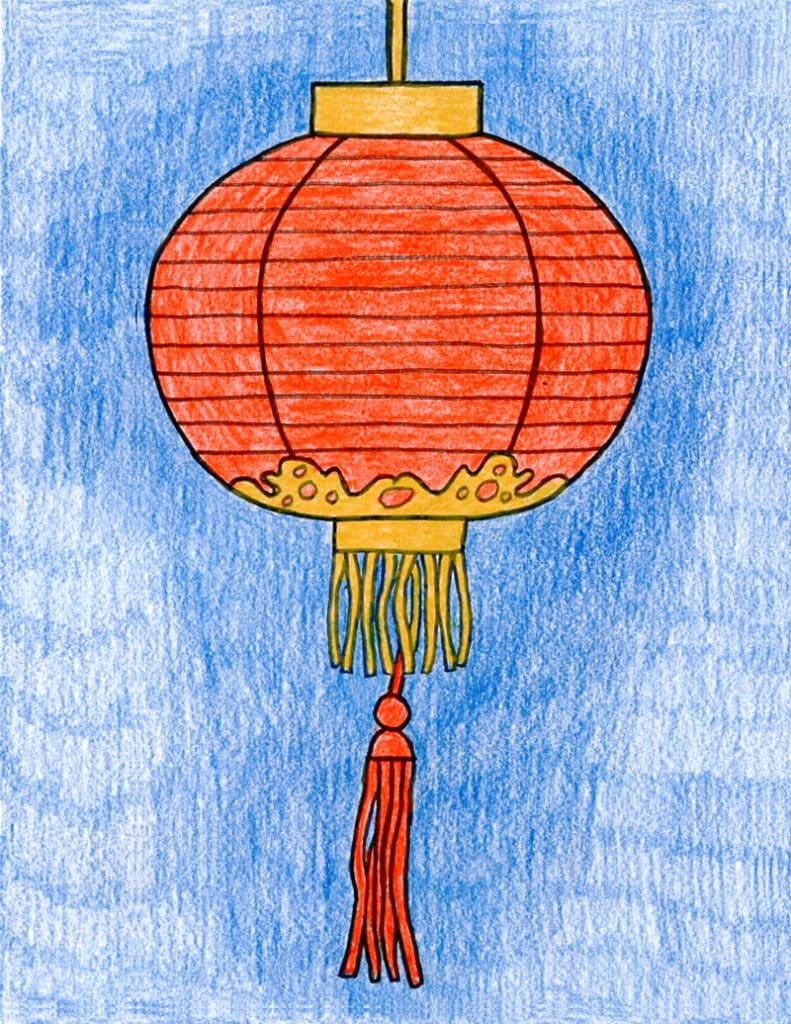 A drawing of a Chinese Lantern, made with the help of an easy step by step tutorial. 