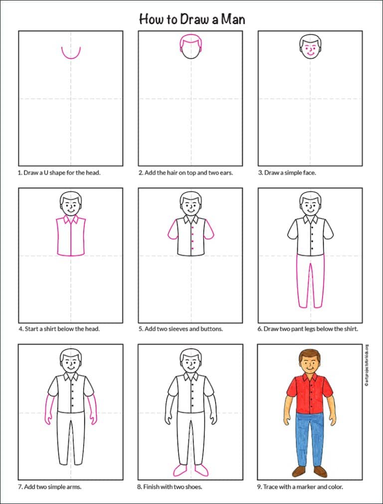 Easy How to Draw a Man Tutorial and Man Coloring Page