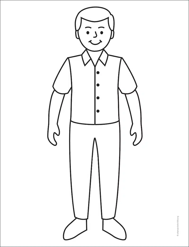 Easy How to Draw a Man Tutorial and Man Coloring Page