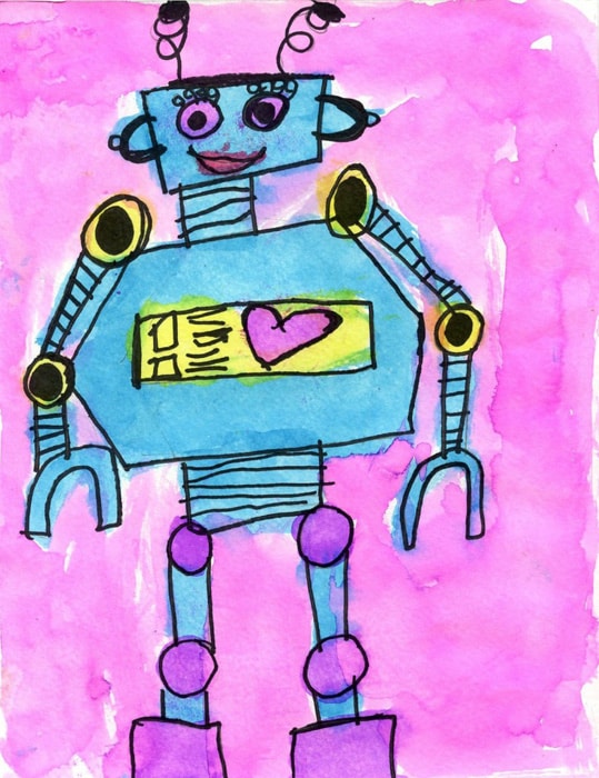 Easy How to Draw a Robot Tutorial and Robot Coloring Page