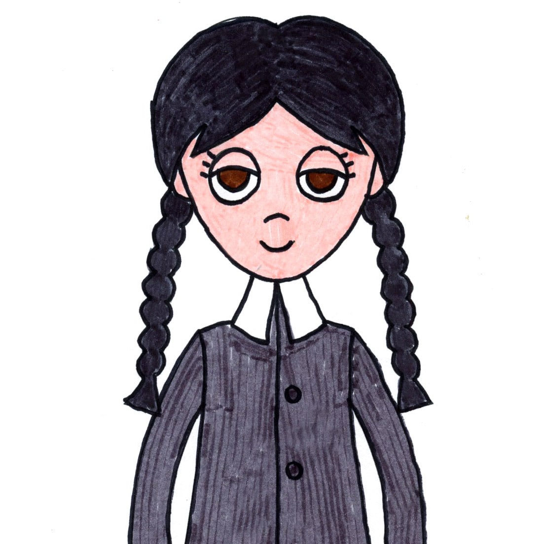 Easy How to Draw Wednesday Addams Tutorial Video and Coloring Page
