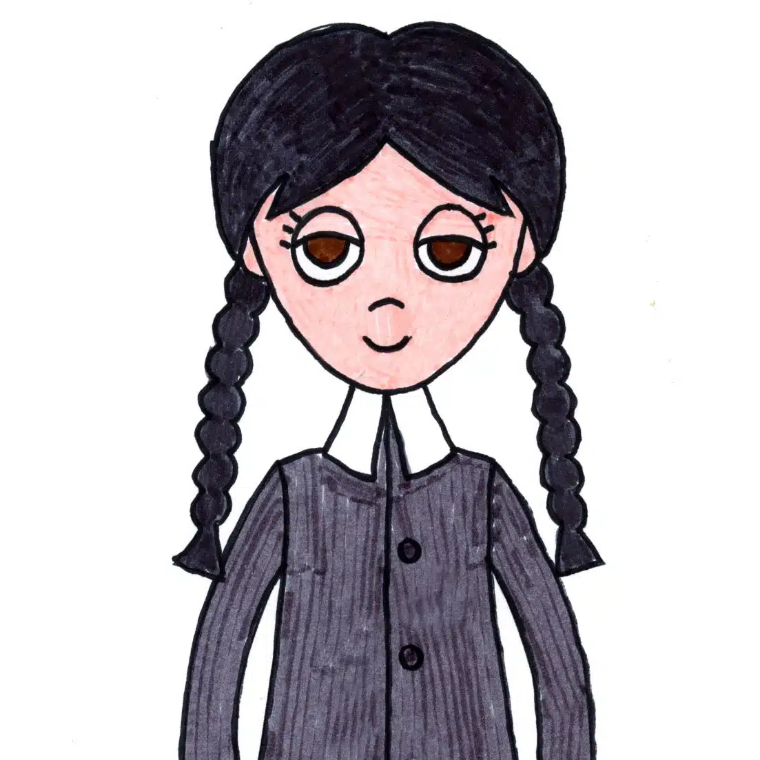 Easy How to Draw Wednesday Addams Tutorial Video and Coloring Page