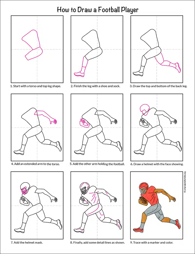 How to Draw a Football Player Tutorial & Football Player Coloring Page