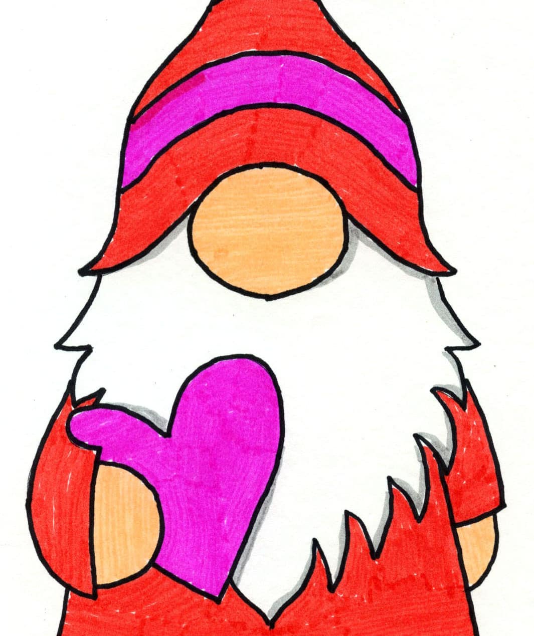 Easy How to Draw a Valentine Gnome Tutorial Video and Valentine Gnome Coloring Page