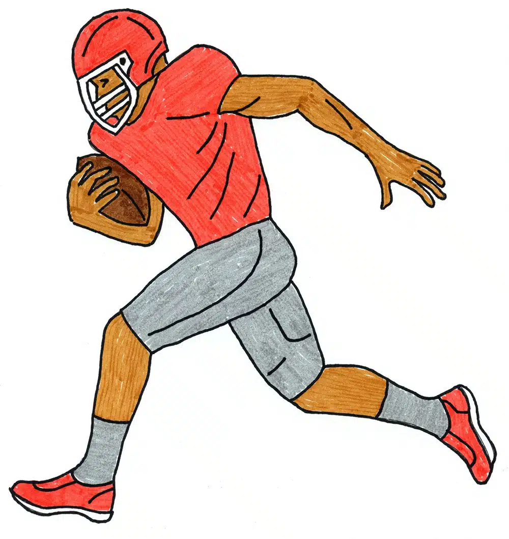 How to Draw a Football Player Tutorial and Football Player Coloring Page
