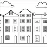 Easy How to Draw Row Houses Tutorial and Coloring Page