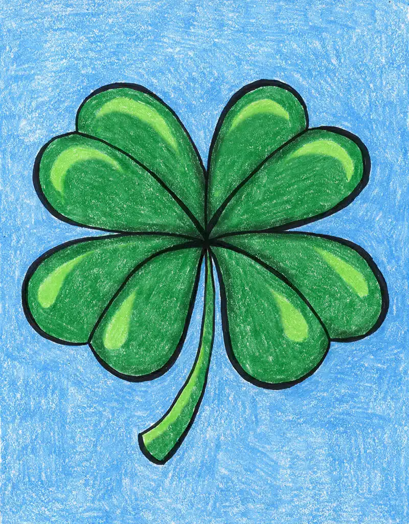 How to Draw a Four Leaf Clover Tutorial Video and Four Leaf Clover Coloring Page