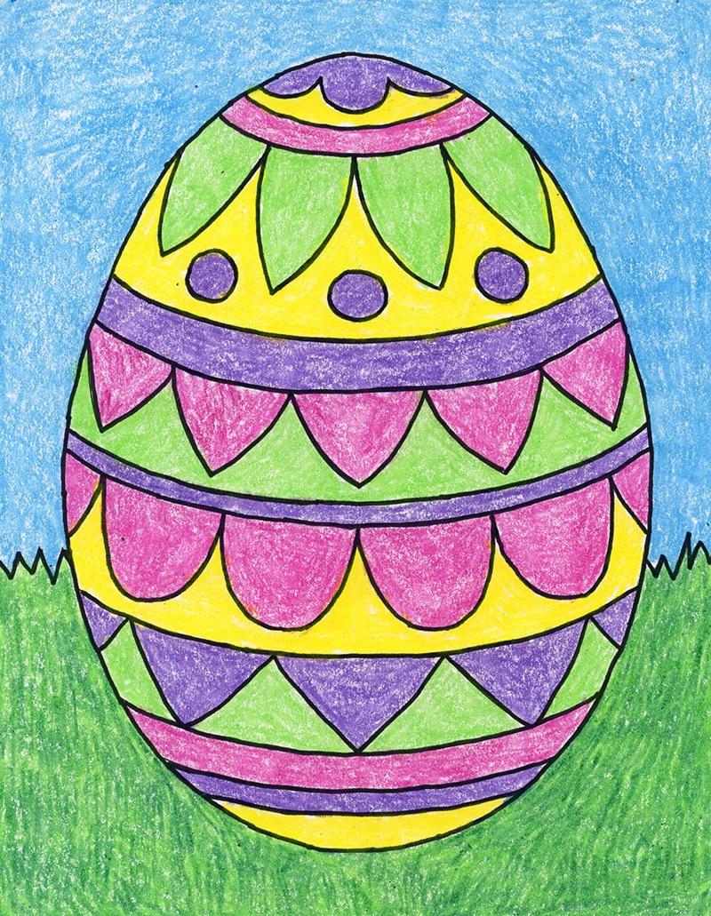 Easy How to Draw an Easter Egg Tutorial and Coloring Page
