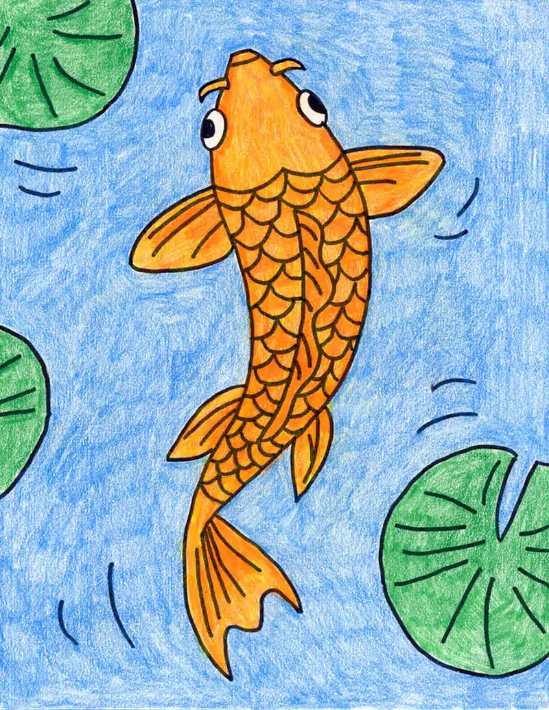 Easy How to Paint a Koi Fish Tutorial Video and Koi Coloring Page