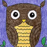 A drawing of an owl, made with the help of an easy step by step tutorial. A fun animal drawing for kids project.